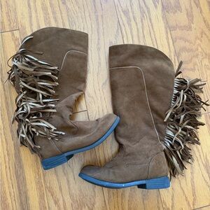 Brown Fringe Knee-High Boots girls justice shoes size 12